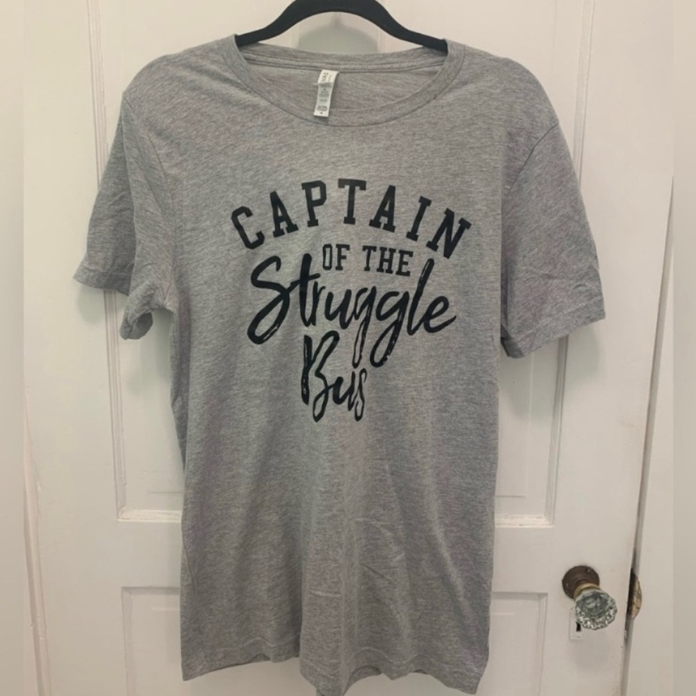 Gray Graphic T-Shirt with Black Text